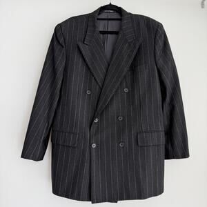 Corneliani Blazer Men 46 US Charcoal Double Breasted Chalk Stripe Mob Boss Italy